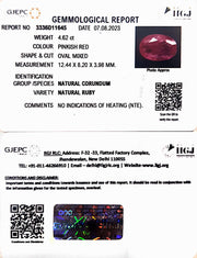 4.62/CT Natural Mozambique Ruby with Govt. Lab Certificate (RUBY9W)